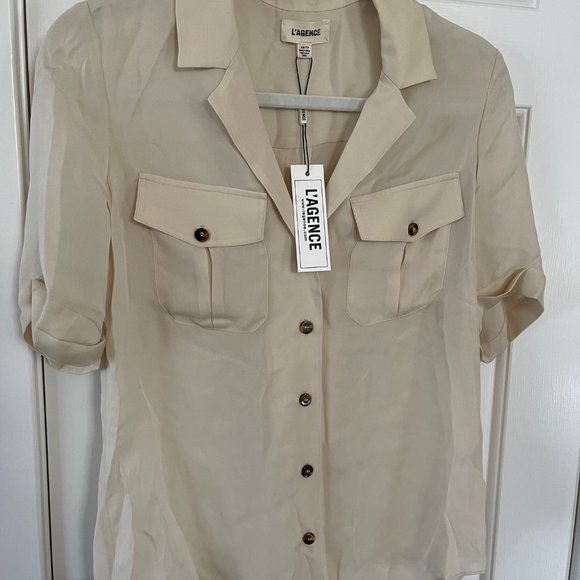 New L'Agence Cream Sharma Silk Blouse Double Georgette Button Down Sheer Size XS - Picture 1 of 8